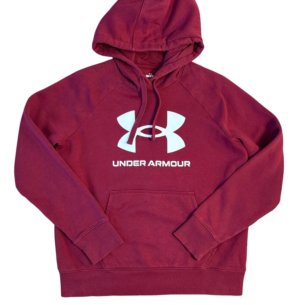 Under Armour Rival Hoodie Sweatshirt Big Logo Screenprint Maroon Unisex Small